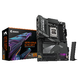 AORUS X870 ELITE WIFI7 - Placa base - ATX - Socket AM5 - AMD X870 Chipset - USB-C 3.2 Gen 2x2, USB4, USB 3.2 Gen 1, USB 3.2 Gen 2 - 2.5 Gigabit LAN, Bluetooth, Wi-Fi 6 - Tarjeta gráfica (CPU necesaria) - HD Audio (8-canales)