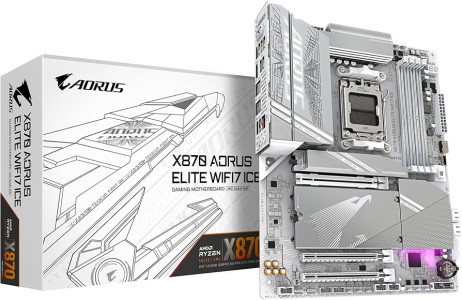 AORUS X870 ELITE WIFI7 ICE - Placa base - ATX - Socket AM5 - AMD X870 Chipset - USB-C 3.2 Gen 2x2, USB4, USB 3.2 Gen 1, USB 3.2 Gen 2 - 2.5 Gigabit LAN, Bluetooth, Wi-Fi 6 - Tarjeta gráfica (CPU necesaria) - HD Audio (8-canales)
