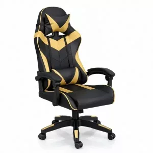 Silla Gamer ergonómica con masajes negra y dorada