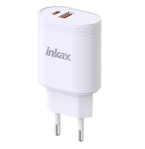 Cargador Inkax USB-A+C 20W blanco