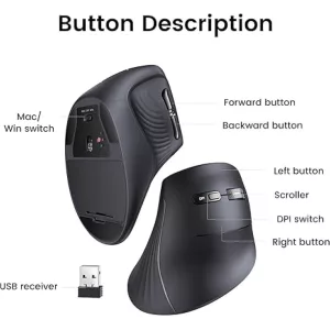 Mouse Ugreen Vertical Inalámbrico Bt 5.0 + 2.4G