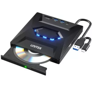 Grabadora de CD/DVD Externa Unitek con HUB USB 5 en 1